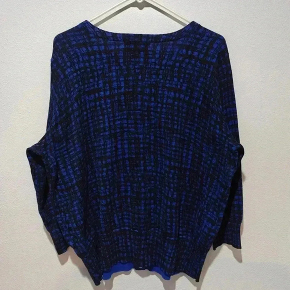 Michael Kors Cardigan 2X Abstract Plaid Button Down Sweater Royal Blue 3/4 Sleev - Picture 3 of 10